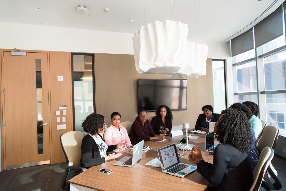 A team meeting in a bright modern office
